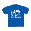Blue t-shirt with white graphic and 'greentperez' text on the front
