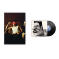 Vinyl record with cover featuring a stylized portrait 